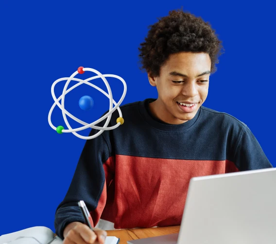 science teen boy with laptop